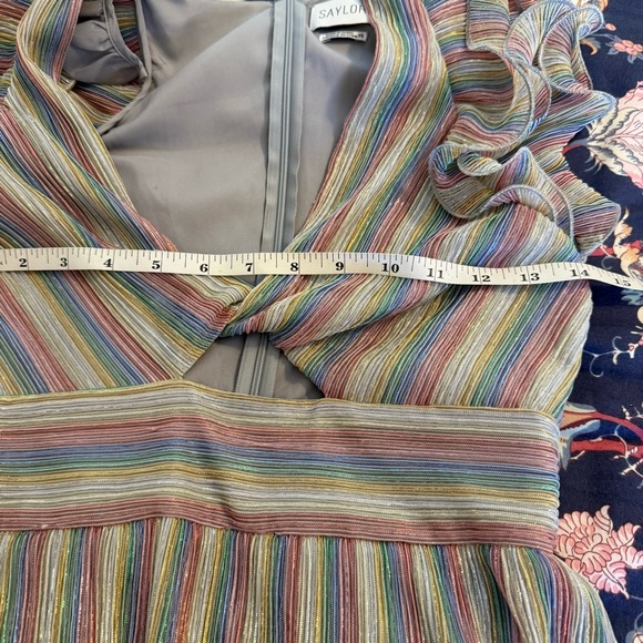 Saylor Lyla Metallic Rainbow Stripe Tiered Cocktail Dress size XS - Picture 11 of 15